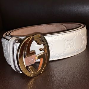 Unisex Gucci Signature White Leather Belt